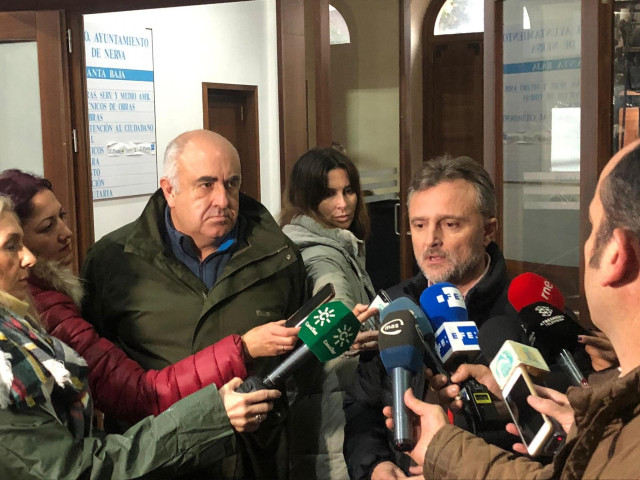El portavoz del Grupo Parlamentario Socialista, José Fiscal, este viernes en Nerva (Huelva)