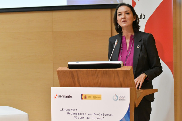 Reyes Maroto, ministra de Industria, Comercio y Turismo, en el Encuentro ‘Proveedores en movimiento. Visión de futuro”, organizado por Sernauto