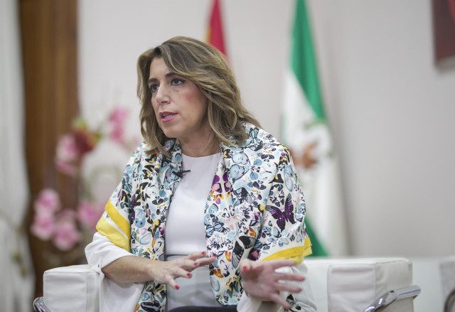La secretaria general del PSOE-A y expresidenta de la Junta, Susana Díaz, durante la entrevista con Europa Press