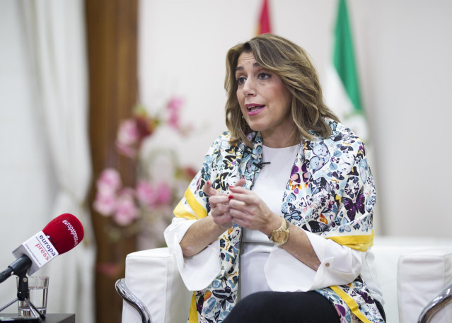 La secretaria general del PSOE-A, Susana Díaz, durante la entrevista con Europa Press