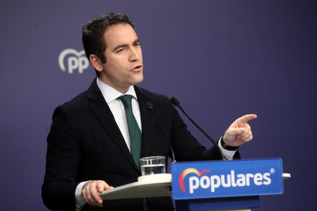 El secretario general del Partido Popular, Teodoro García Egea, en rueda de prensa tras la reunión del Comité de Dirección del partido, en Madrid (España), a 23 de diciembre de 2019.