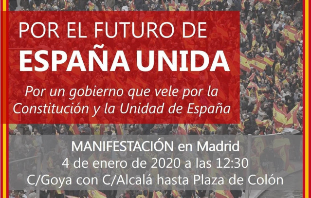 Cartel anunciador de la convocatoria 'Por el Futuro de España Unida' el sábado 4 de enero en Madrid