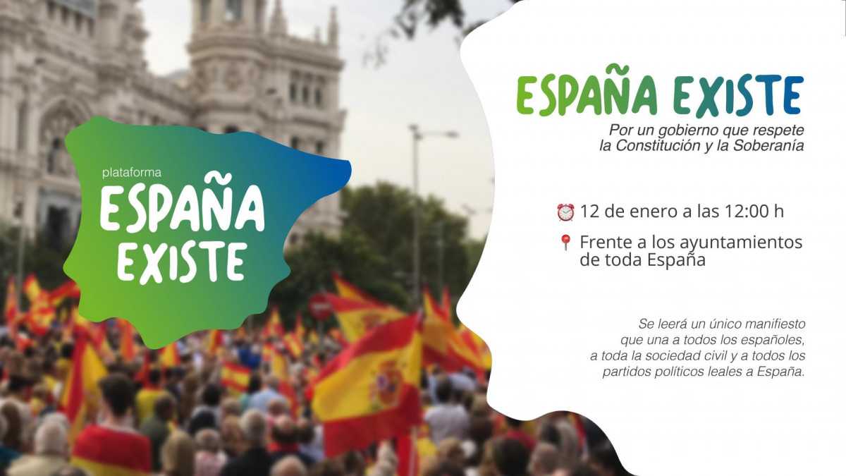 Cartel de la convocatoria de manifestaciu00f3n de Vox con el mapa de Espau00f1a que incluye Portugal