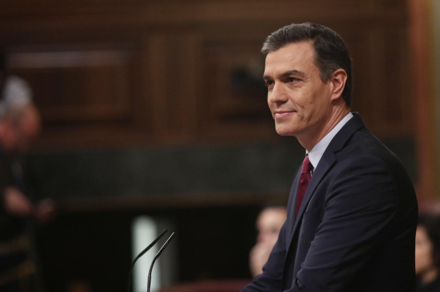 El presidente del Gobierno en funciones, Pedro Sánchez, durante su intervención inicial, en la segunda sesión de votación para su investidura como presidente del Gobierno, en Madrid (España), a 7 de enero de 2020.