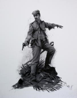 Boceto del pintor Ferrer-Dalmau del monumento en honor a los Héroes de Baler, los Últimos de Filpinas
