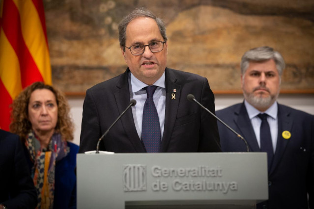 El presidente de la Generalitat, Quim Torra, ofrece declaraciones tras reunirse de forma extraordinaria con el Consell Executiu, en Barcelona (España), a 10 de enero de 2020.