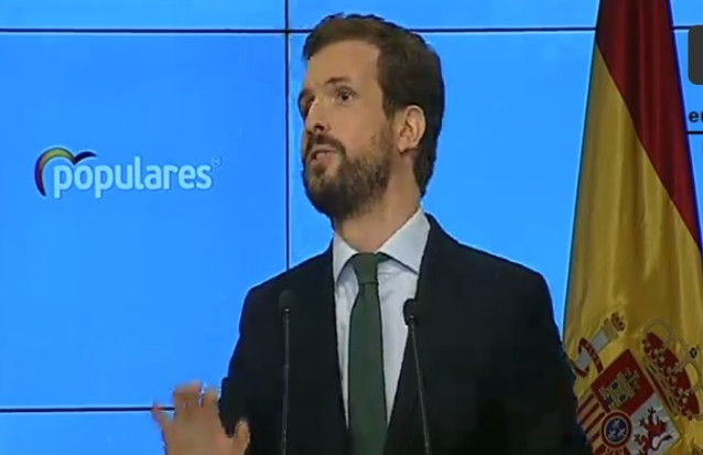 El líder del PP, Pablo Casado, interviene tras la Junta Directiva Nacional del partido