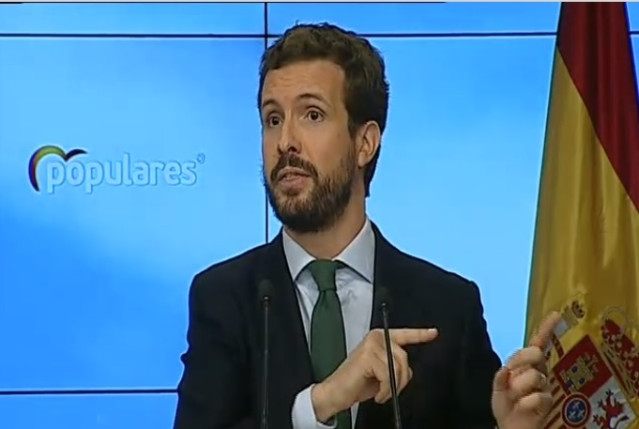 El líder del PP, Pablo Casado, interviene tras la Junta Directiva Nacional del partido