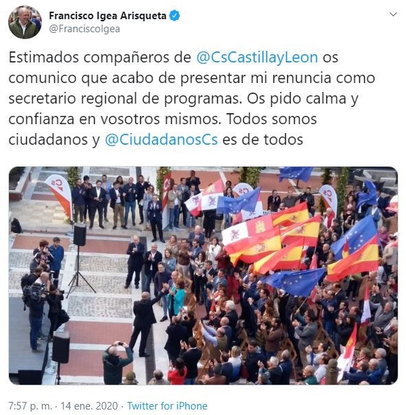 Tuit de Francisco Igea.
