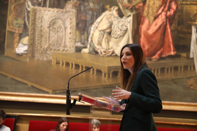 La portavoz de Ciudadanos en el  Senado, Lorena Roldán, en rueda de prensa tras la reunión de la Junta de Portavoces del Senado, en Madrid (España), a 16 de enero de 2020.