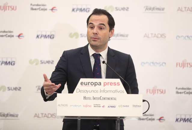 El vicepresidente de la Comunidad de Madrid, Ignacio Aguado, durante su intervención en un desayuno informativo de Europa Press, en Madrid (España), 16 de enero de 2020.