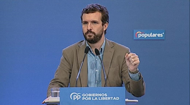 El presidente nacional del Partido Popular, Pablo Casado, clausura el acto 'Gobiernos por la libertad' con alcaldes de ciudades gobernadas por el PP.
