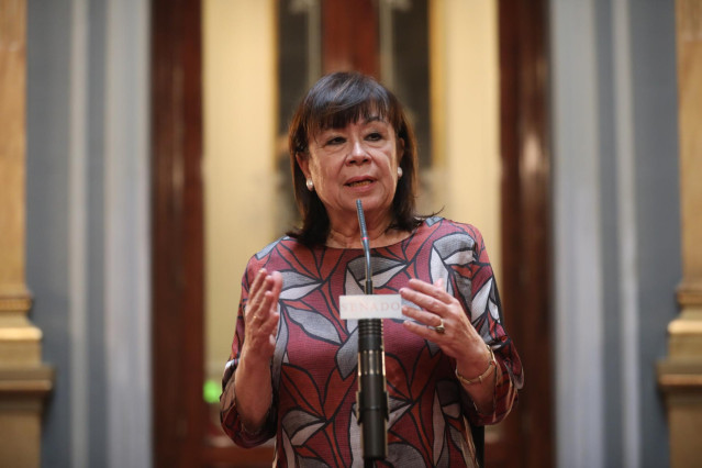 La vicepresidenta primera de la Mesa del Senado, Cristina Narbona, en rueda de prensa tras la reunión de la Mesa del Senado, en Madrid (España), a 16 de enero de 2020.