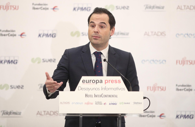 El vicepresidente de la Comunidad de Madrid, Ignacio Aguado, durante su intervención en un desayuno informativo de Europa Press, en Madrid (España), 16 de enero de 2020.