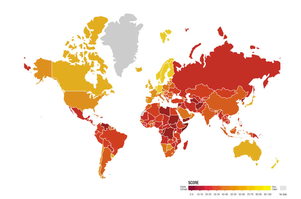 Mapa de la corrupciu00f3n de Transparencia Internacional 2019