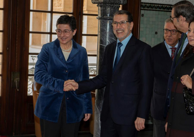 La ministra de Asuntos Exteriores, Unión Europea y Cooperación, Arancha González Laya se reúne con el jefe de Gobierno del Reino de Marruecos, El Othman, en Rabat (Marruecos), a 24 de enero de 2020.
