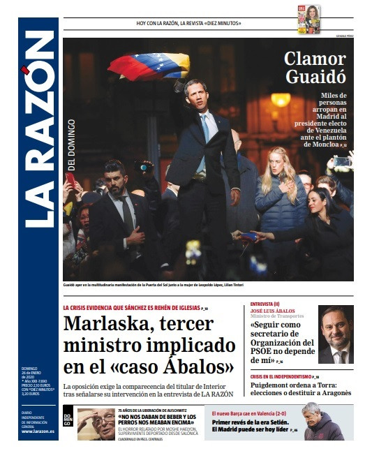 Portada del periódico La Razón del domigno, 26 de enero.