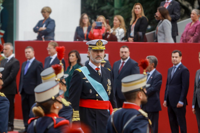 El rey Felipe VI en el desfile militar por el Día de la Fiesta Nacional el 12 de octubre de 2019