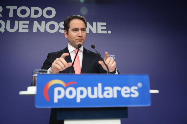 El secretario general del Partido Popular, Teodoro García Egea, en rueda de prensa tras la reunión del Comité de Dirección del Partido Popular, en Madrid (España), a 27 de enero de 2020.