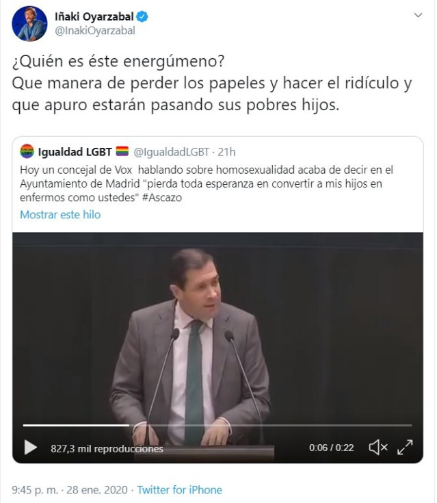Captura de un comentario en Twitter del presidente del PP de Álava, Iñaki Oyarzábal