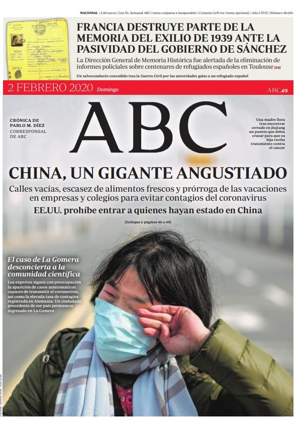 Portada ABC 2 de febrero de 2020.