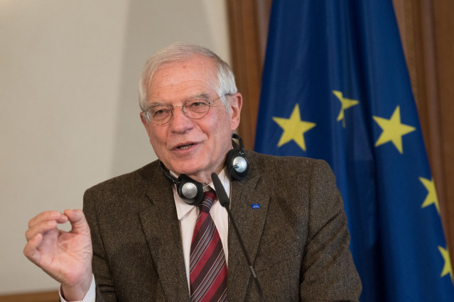 FILED - 27 January 2020, Berlin: EU foreign policy chief Josep Borrell speaks during a press conference at Villa Borsig. Borrell slammed the United States' recently unveiled Middle East peace plan on Tuesday, arguing that it 