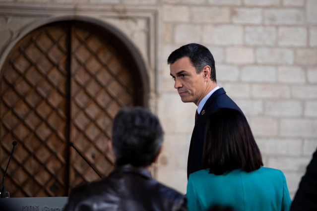 El presidente del Gobierno, Pedro Sánchez, en el Palau de la Generalitat.