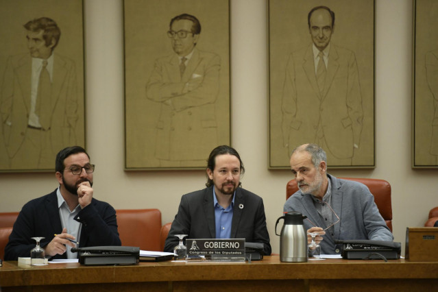 El vicepresidente segundo y ministro de Derechos Sociales y Agenda 2030, Pablo Iglesias, durante su comparecencia en el Congreso