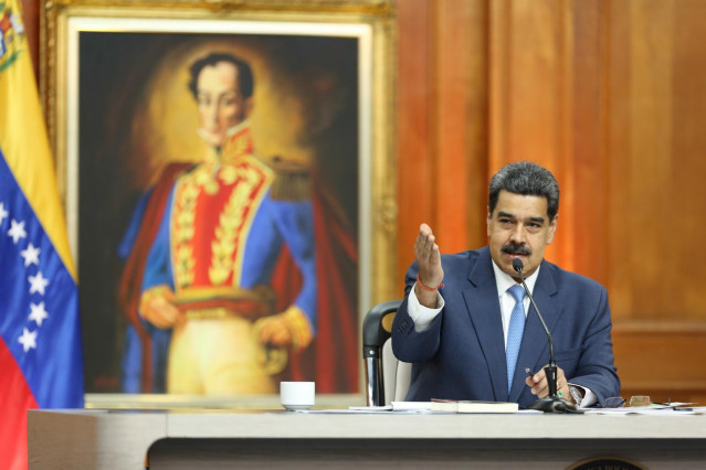 HANDOUT - 14 February 2020, Venezuela, Caracas: Incumbent Venezuelan President Nicolas Maduro speaks during a press conference with international media. Photo: Marcelo Garcia/Prensa Miraflores/dpa