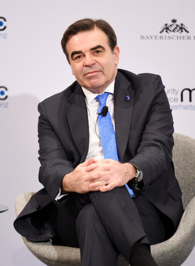16 February 2020, Bavaria, Munich: Vice-President of the EU Commission and Commissioner for the Promotion of the European Lifestyle Margaritis Schinas takes part in the last day of the 56th Munich Security Conference. Photo: Tobias Hase/dpa