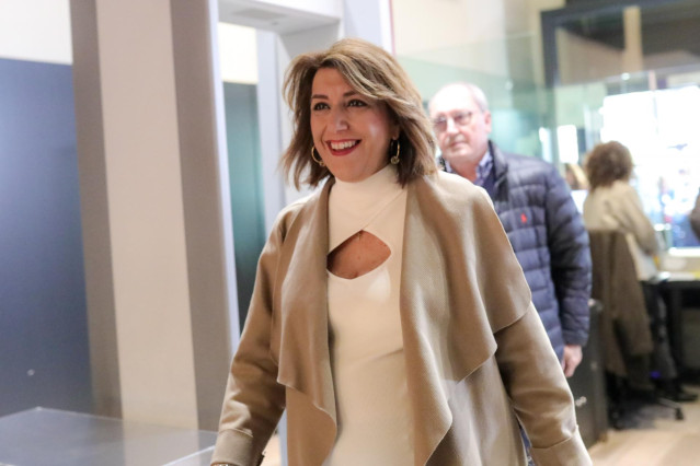 La secretaria general de los socialistas andaluces, Susana Díaz, en su llegada al Comité Federal del PSOE en Ferraz (Madrid) a 15 de febrero de 2020.