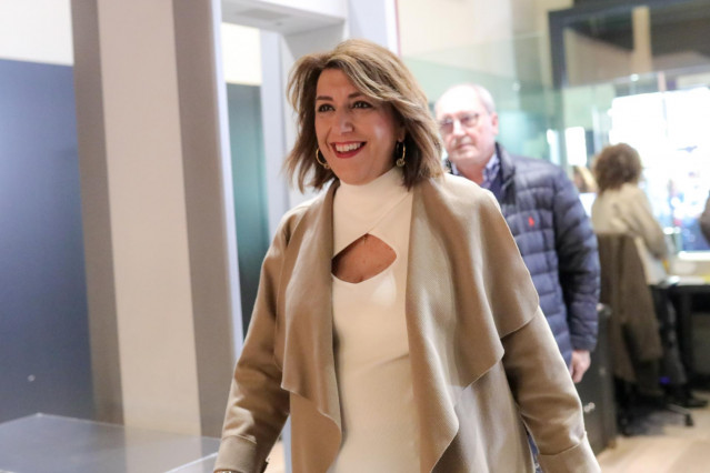 La secretaria general de los socialistas andaluces, Susana Díaz, en su llegada al Comité Federal del PSOE en Ferraz (Madrid) a 15 de febrero de 2020.