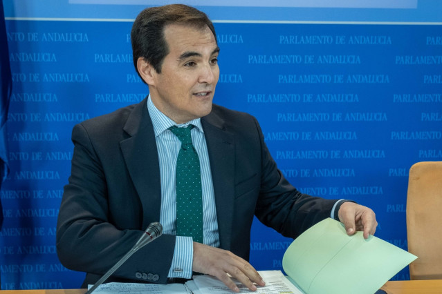 El portavoz parlamentario del PP-A, José Antonio Nieto, en rueda de prensa.