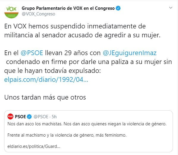 Captura del mensaje de Twitter de Vox.