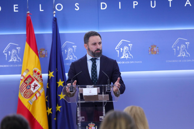 El presidente de VOX, Santiago Abascal, en rueda de prensa