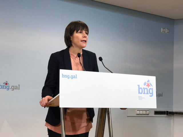 Ana Pontón, portavoz nacional del BNG y candidata a la Presidencia de la Xunta, en rueda de prensa en la sede del BNG.