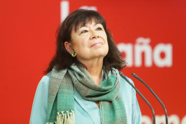 La presidenta del PSOE, Cristina Narbona, interviene en una rueda de prensa posterior a la reunión de la Comisión Permanente de la Ejecutiva Federal en la sede socialista de Ferraz, en Madrid a 24 de febrero de 2020.
