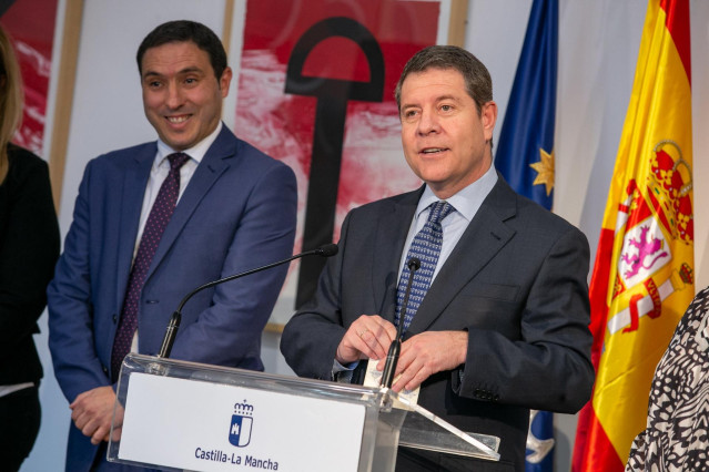 El presidente de C-LM, Emiliano García-Page, en la rueda de prensa tras la celebración del Consejo de Gobierno itinerante celebrado en San Clemente