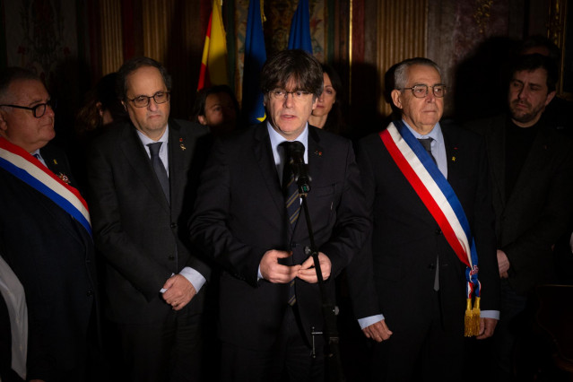 El expresidente de Cataluña, Carles Puigdemont, durante  su visita a Perpignan (Francia) a 29 de febrero de 2020.