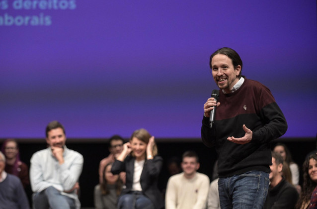 El vicepresidente del Gobierno y secretario general de Podemos, Pablo Iglesias, durante un acto de Galicia en Común en A Coruña a 29 de febrero de 2020