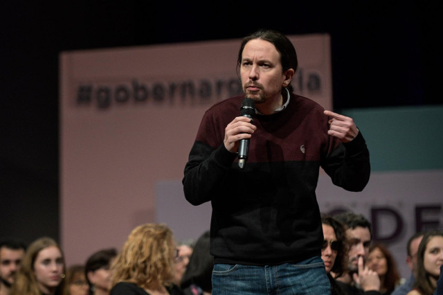 El vicepresidente del Gobierno y secretario general de Podemos, Pablo Iglesias, durante un acto de Galicia en Común en A Coruña a 29 de febrero de 2020