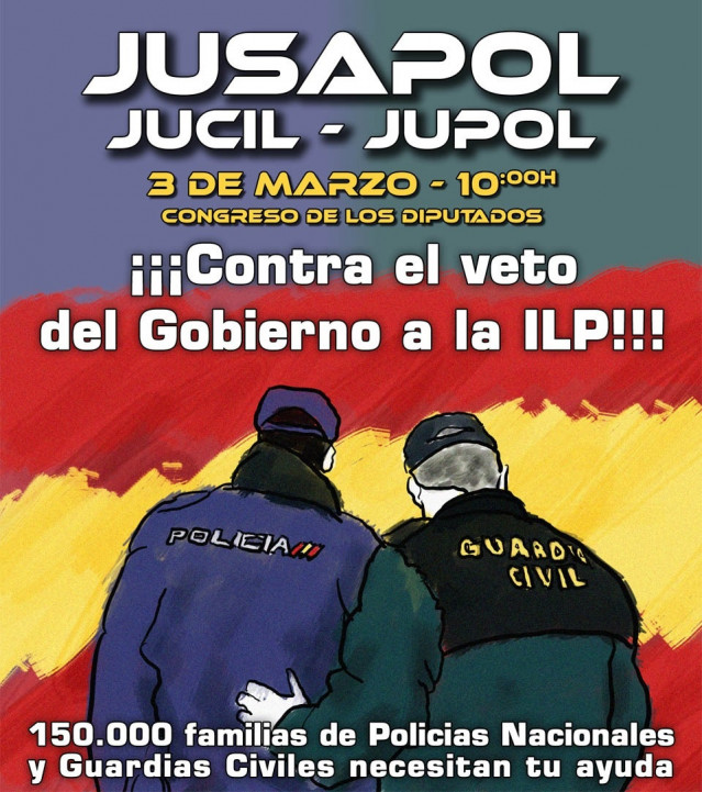 Cartel concentración policías nacionales y guardias civiles contra el 