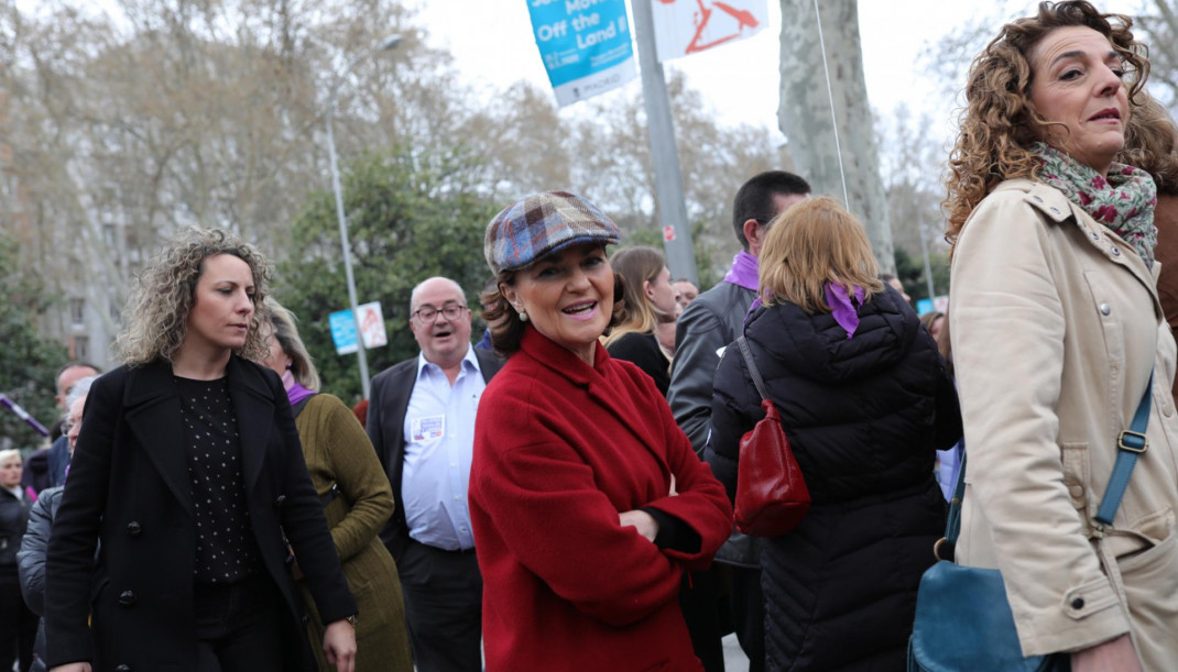 La vicepresidenta primera del Gobierno, Carmen Calvo, en los momentos previos a la manifestación del 8M (Día Internacional de la Mujer), en Madrid a 8 de marzo de 2020.