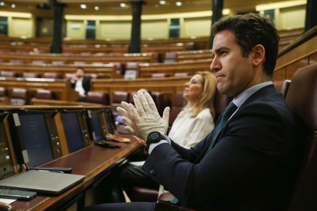 El secretario general del PP, Teodoro García Egea, en debate celebrado en el Pleno del Congreso sobre el coronavirus en Madrid (España), a 18 de marzo de 2020.
