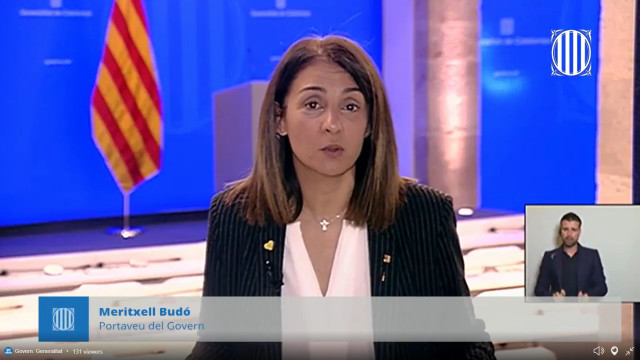 La consellera de la Presidencia y portavoz de la Generalitat, Meritxell Budó, en rueda de prensa telemática sobre coronavirus el 28/3/2020