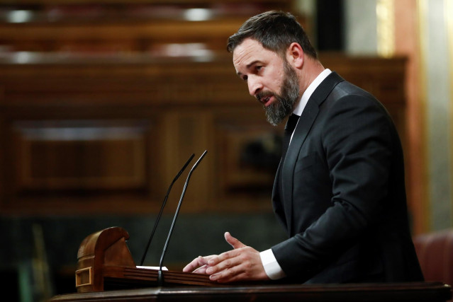 El presidente de Vox, Santiago Abascal, durante su intervención en el pleno del Congreso .