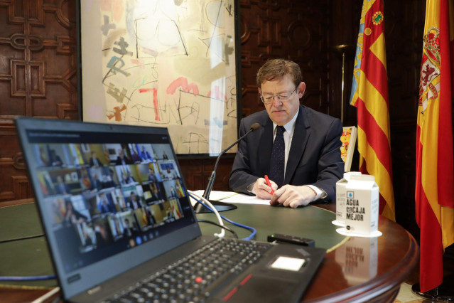 Ximo Puig durante la videoconferencia