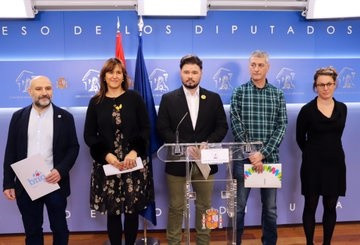 Los diputados  Néstor Rego (BNG), Laura Borràs (Junts) y Gabriel Rufián (ERC), Oskar Matute (Bildu) y Mireia Vehí (ERC)