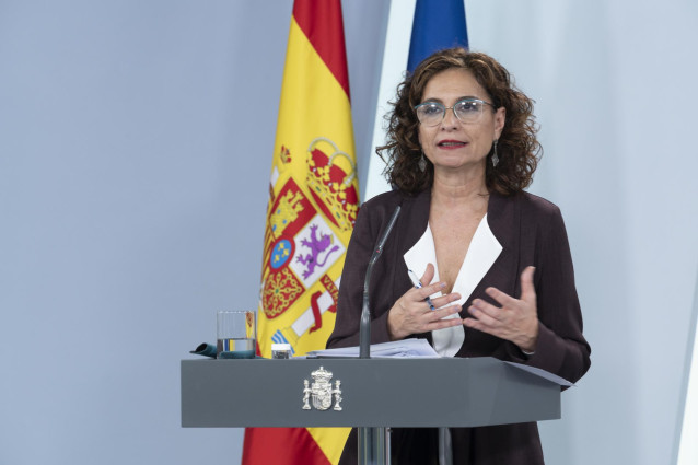 La ministra de Hacienda y portavoz del Gobierno, María Jesús Montero, durante una rueda de prensa tras el Consejo de Ministros, en Madrid (España) a 7 de abril de 2020.