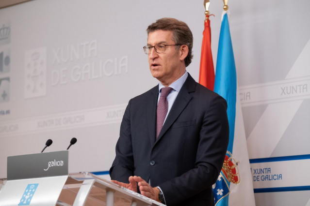 El presidente de la Xunta, Alberto Núñez Feijóo, en la rueda de prensa posterior al Consello.